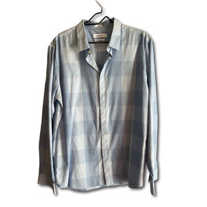 Calvin Klein Button-Down Shirt Longsleeve Blue Plaid Slim Fit Men’s Size Large